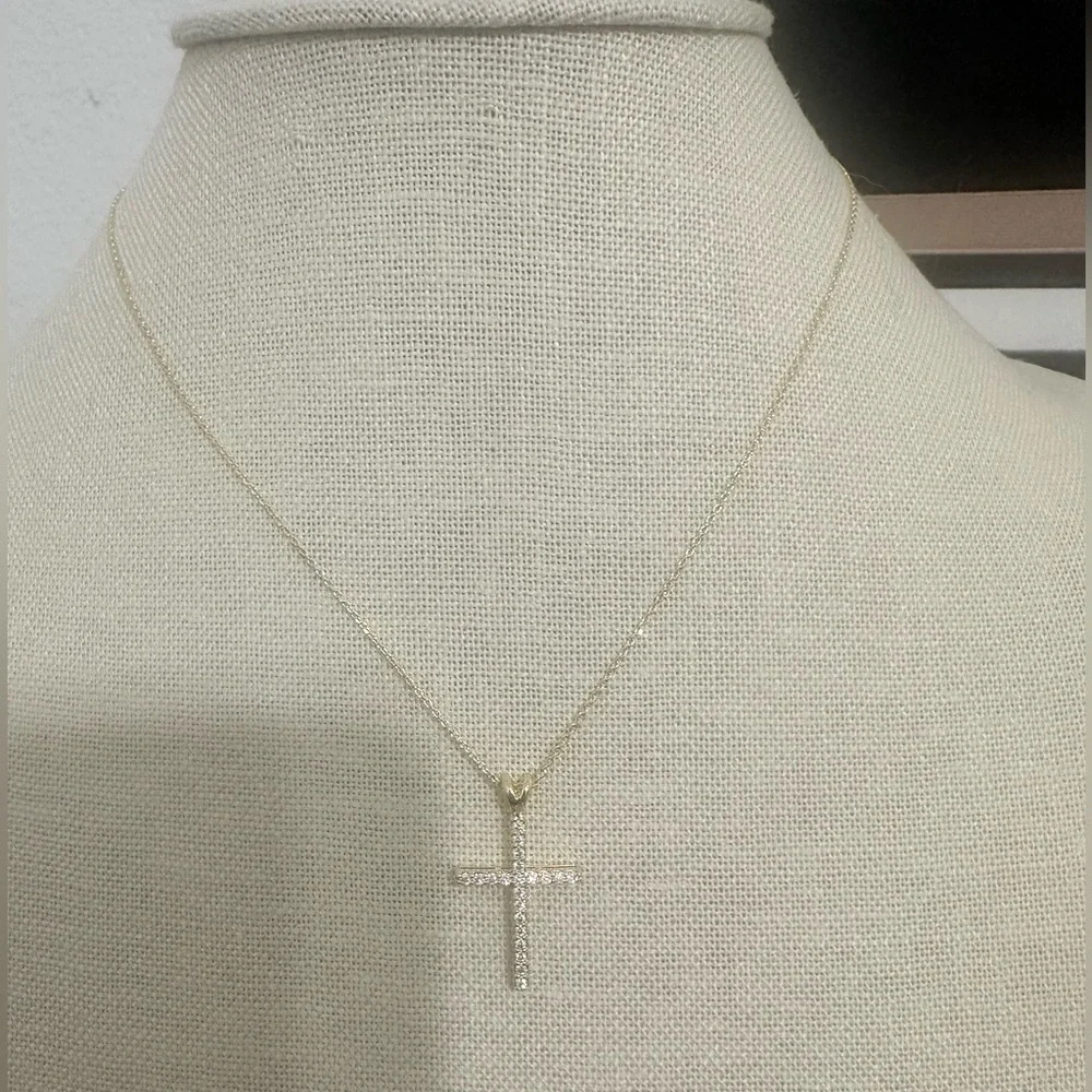 Dainty Gold Tone CZ Cross Necklace – Adjustable 16–18” - Picture 4 of 11